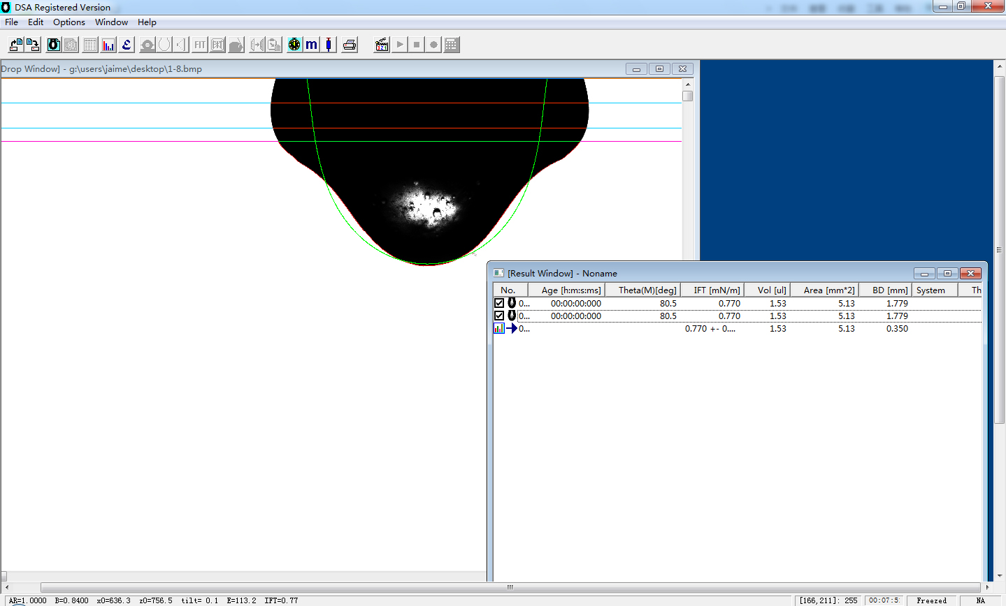 Surface tension measurement using drop shape analysis software basing pendant drop method
